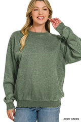 Fleece Acid Enzyme Washed Round Neck Sweatshirts 