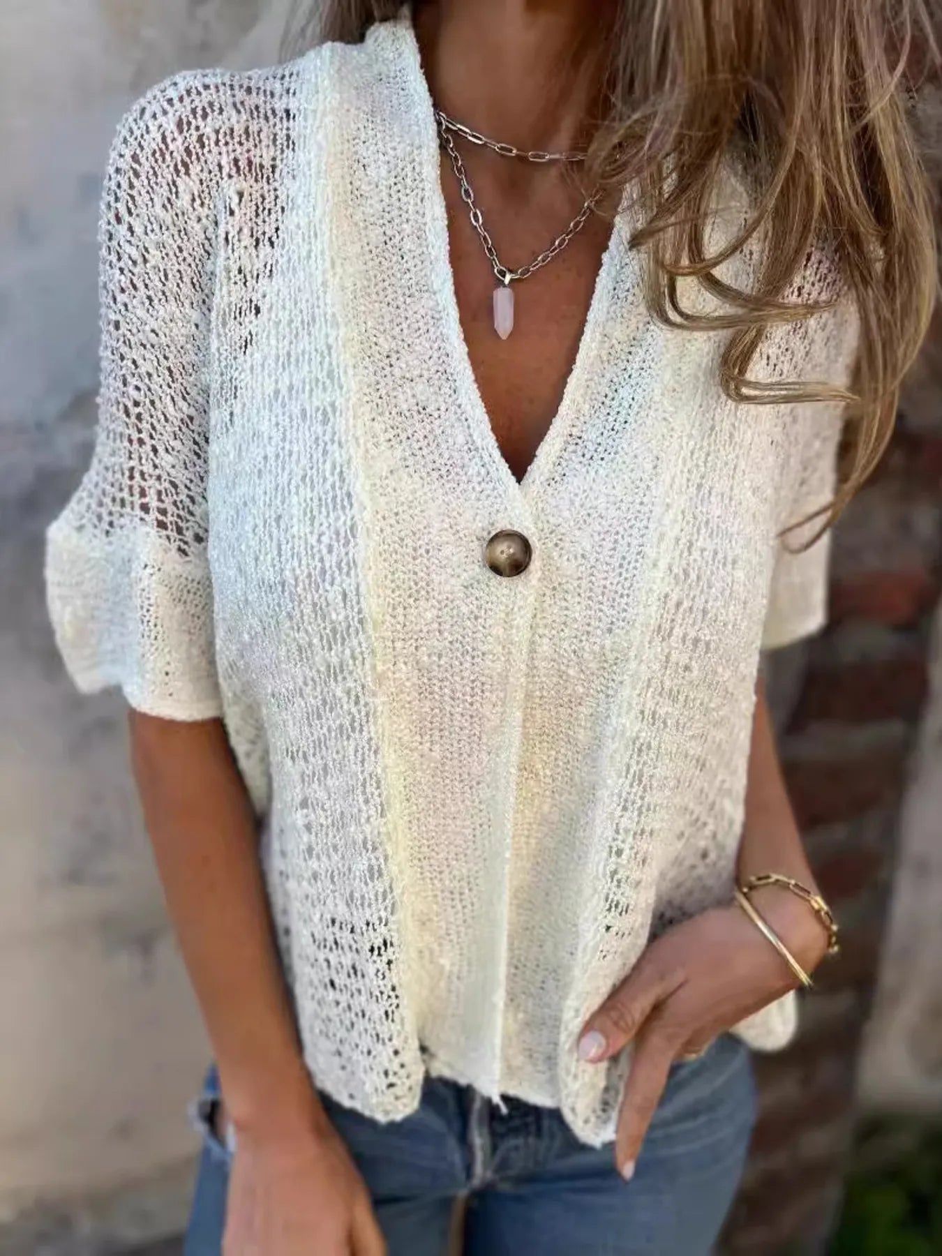Full Size One Button Half Sleeve Cardigan Plus Size 
