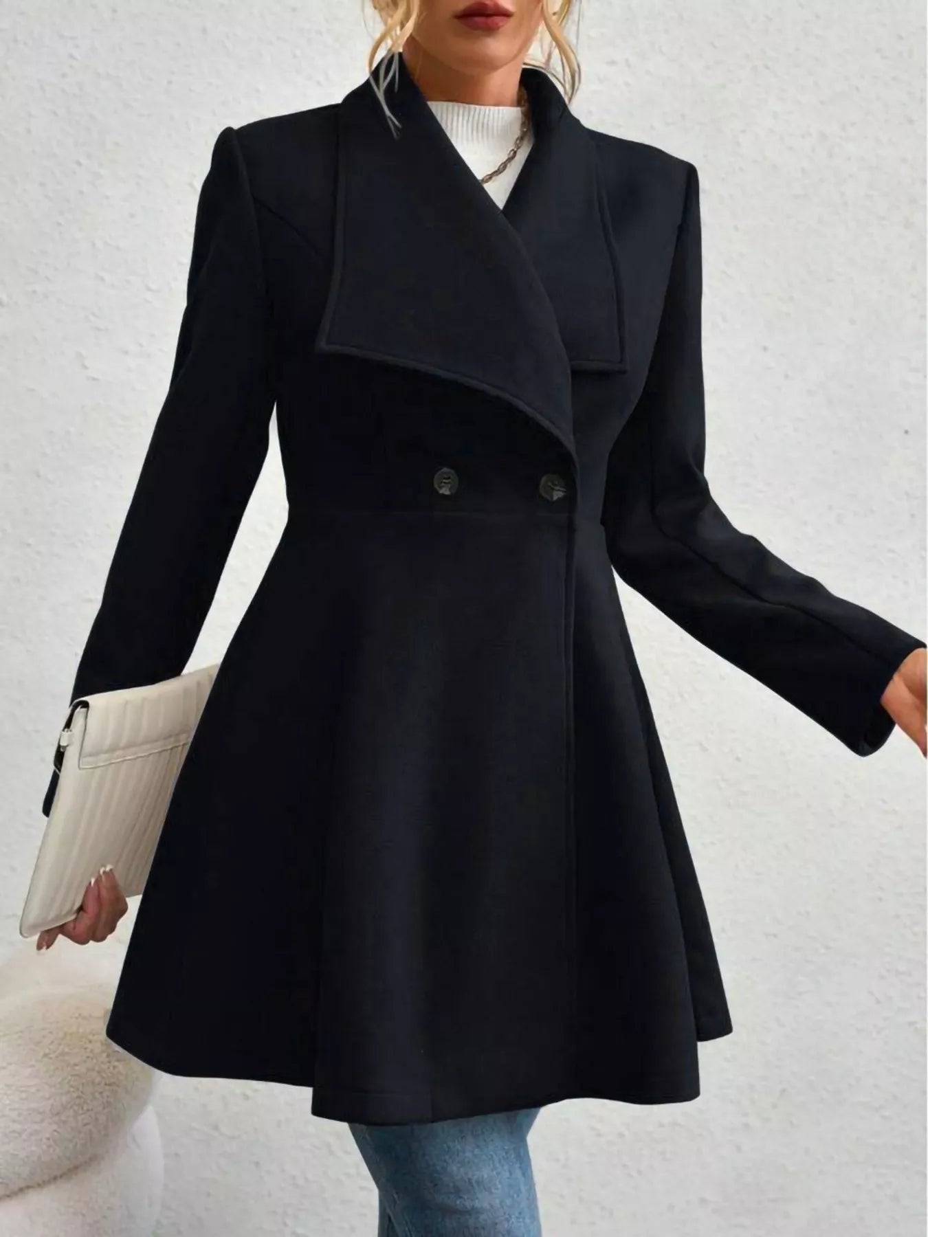 Collared Neck Double Breasted Coat 