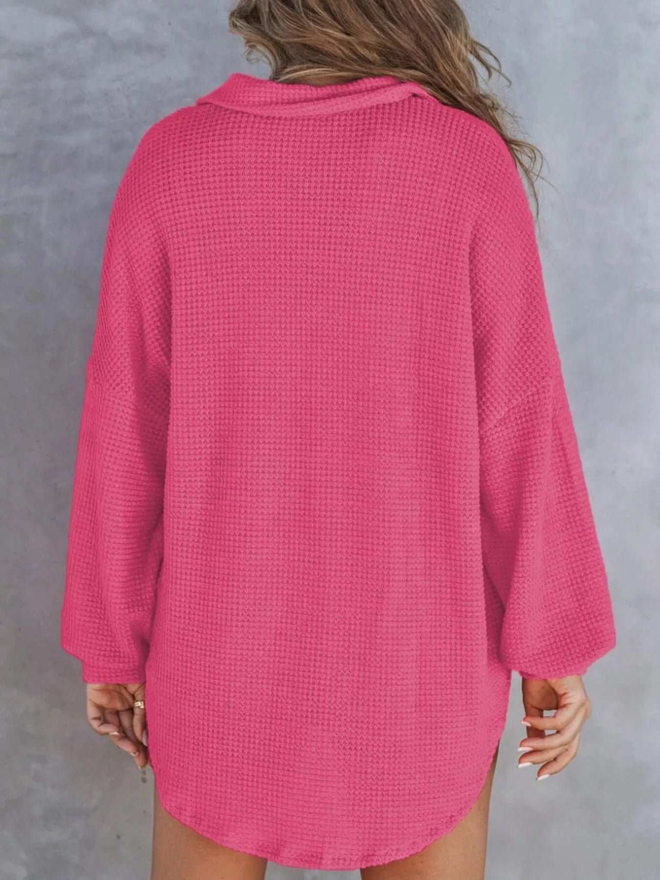 Casual Waffle Knit Button Detail Blouse 