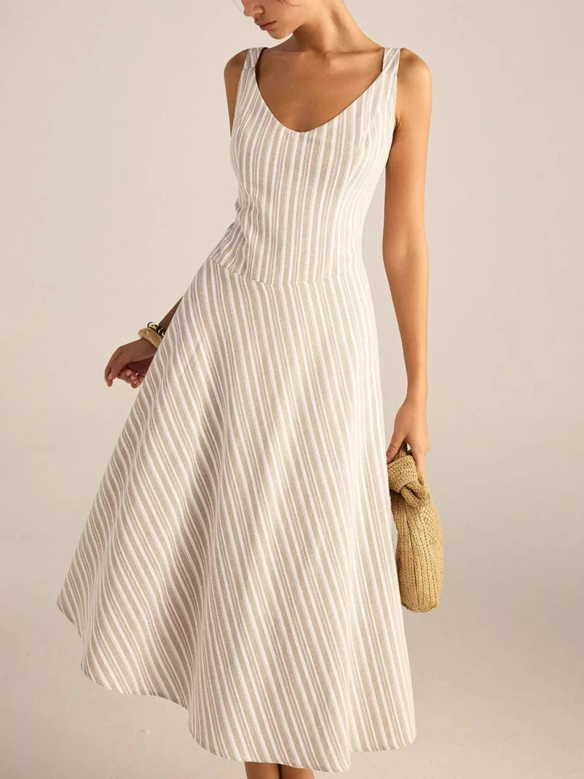 Full Size Striped Sleeveless Midi Dress Plus Size 