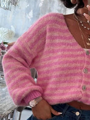 Striped Knit Button-Down Cardigan 