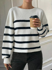 Striped Round Neck Long Sleeve Knit Top 