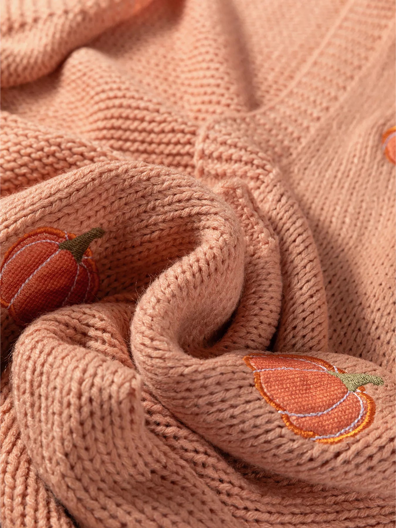 Pumpkin Tree Print Open Front Drop Shoulder Midi Cardigan 