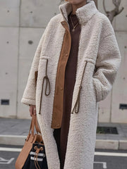 Plus Size Drawstring Zip Up Turtleneck Sherpa Coat 