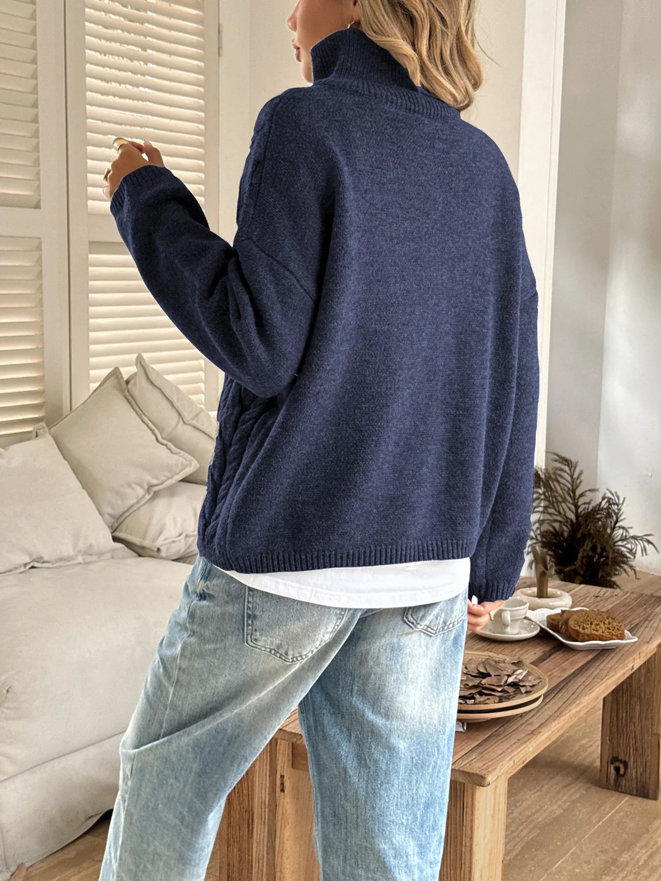 Zip Collar Cable-Knit Sweater 