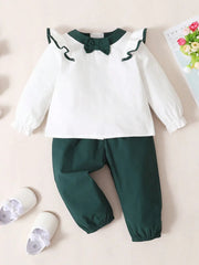 Children's Contrast Ruffled Top and Pants Set 