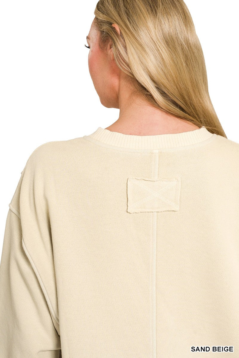 Zenana Pigment Dye Exposed-seam Fleece Sweatshirt 