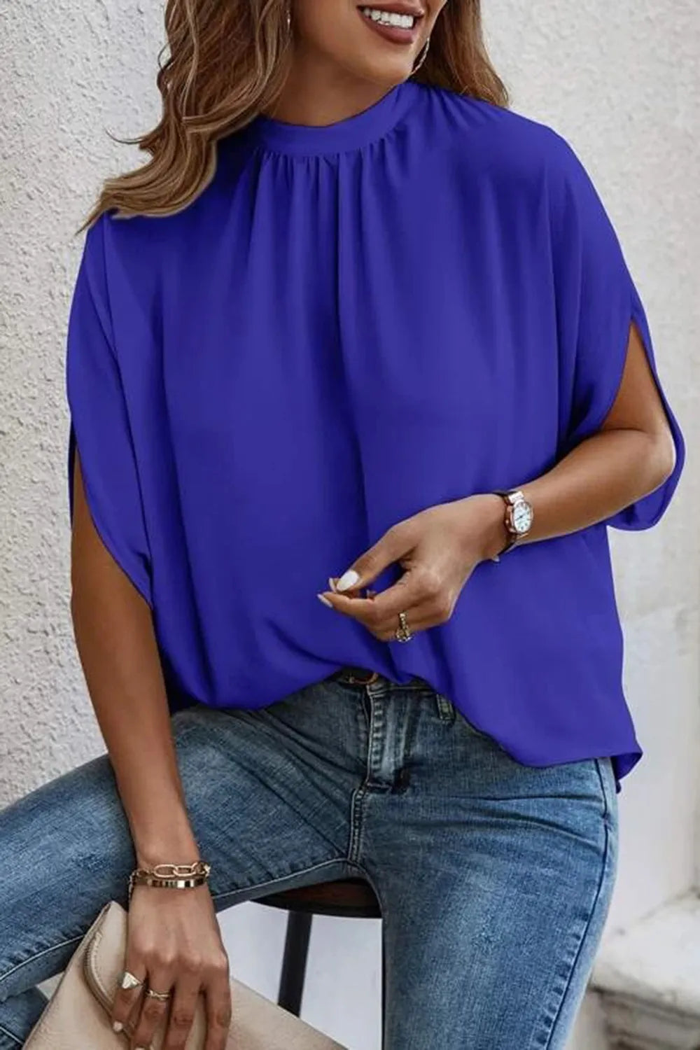 Tie Back Slit Half Sleeve Blouse 