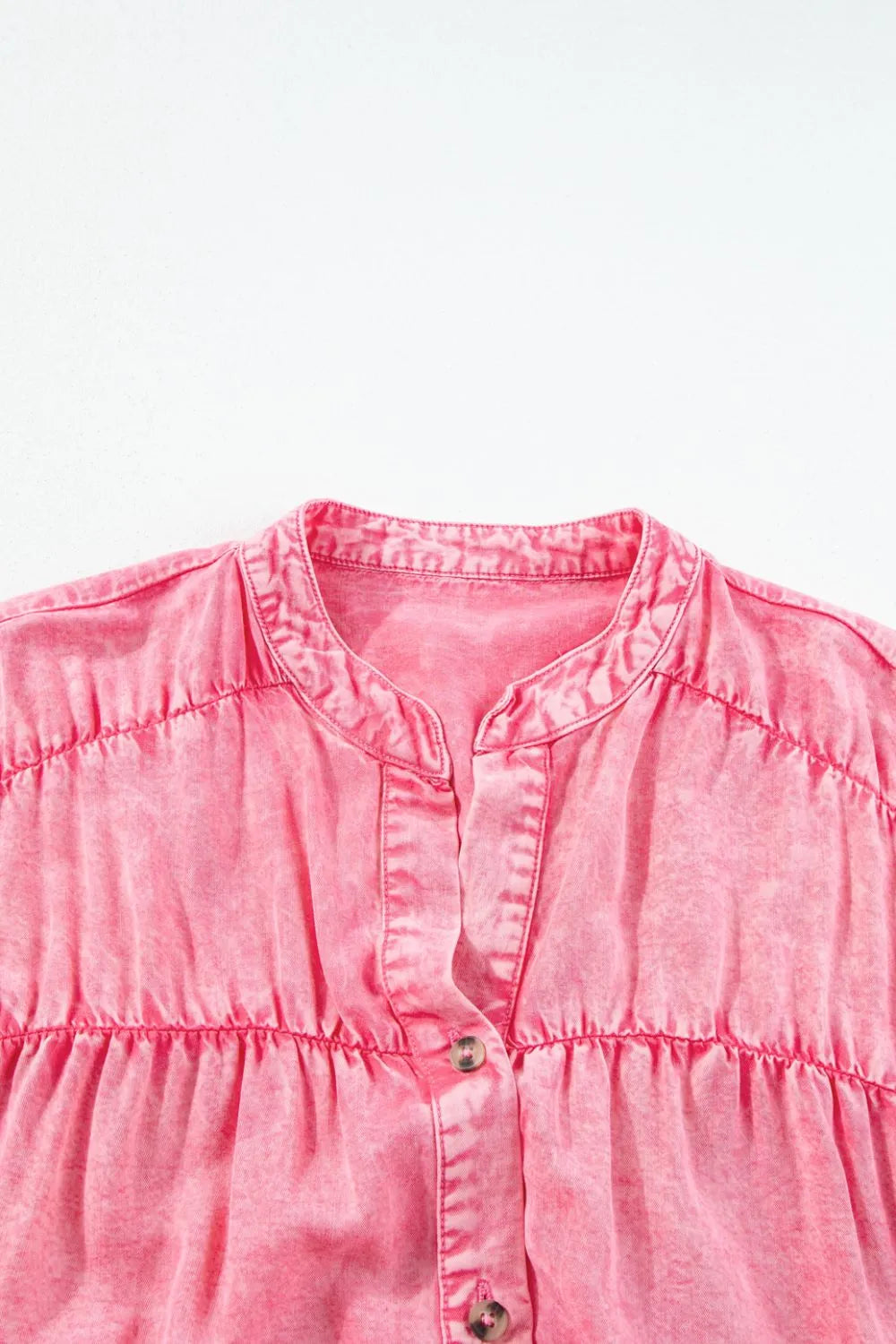 Ruffled Short Sleeve Buttoned Denim Mini Dress 