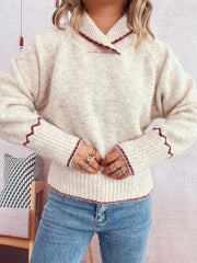 Ribbed Contrast Trim Long Sleeve Sweater 