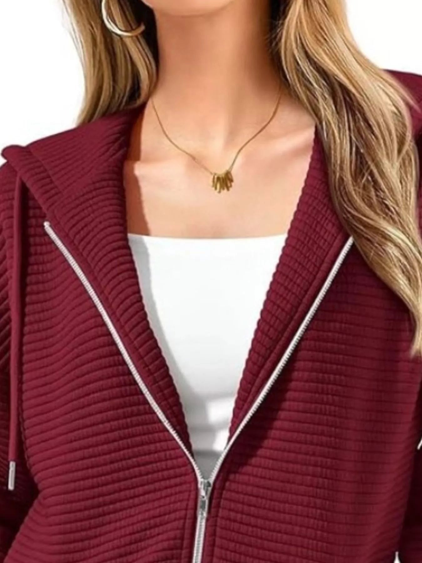 Drawstring Zip Up Dropped Shoulder Hoodie 