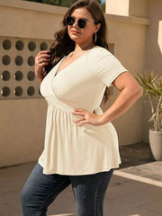 Plus Size Surplice Short Sleeve T-Shirt 