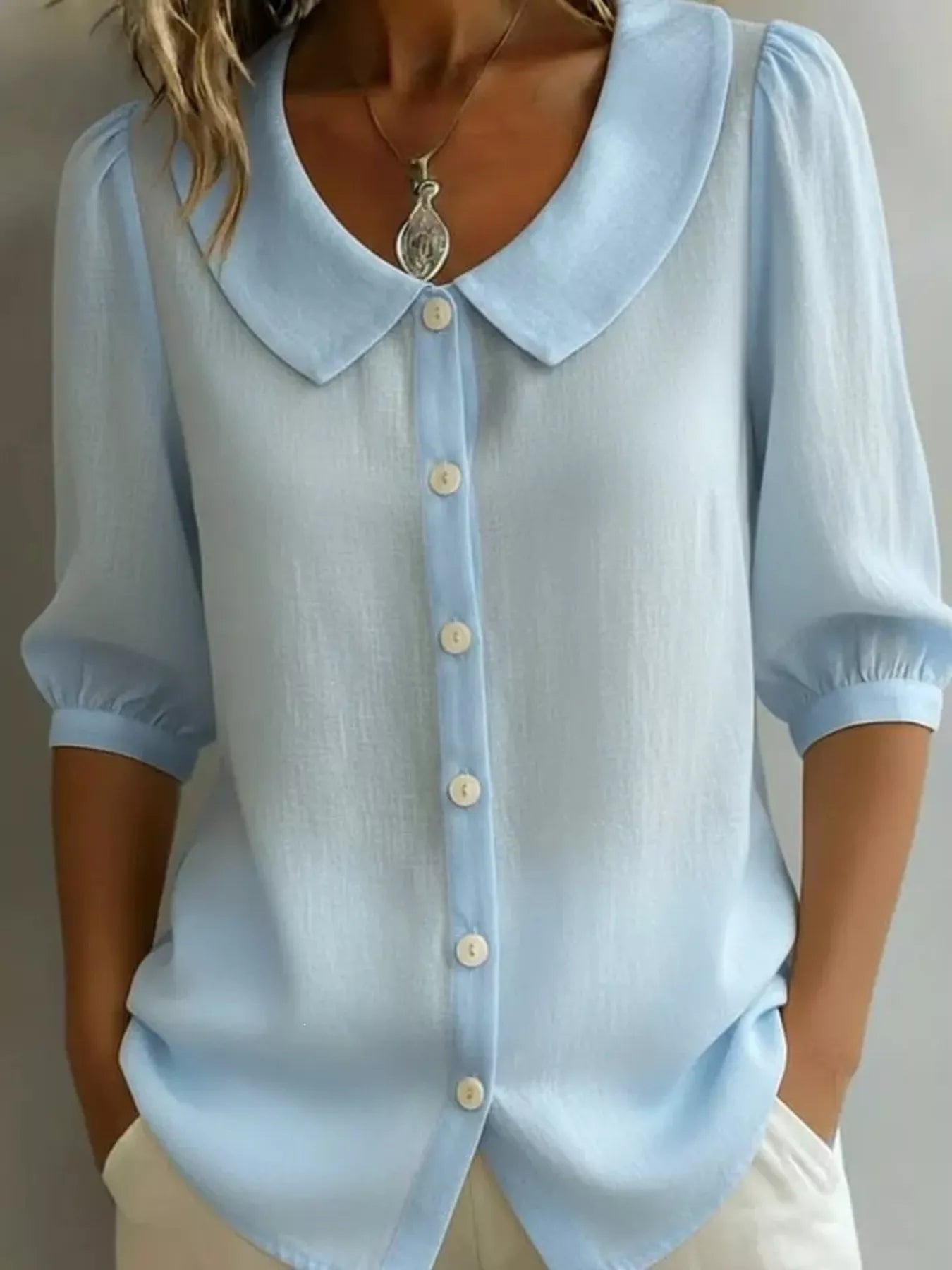 Full Size Peter Pan Collar Button-Down Shirt Plus Size 