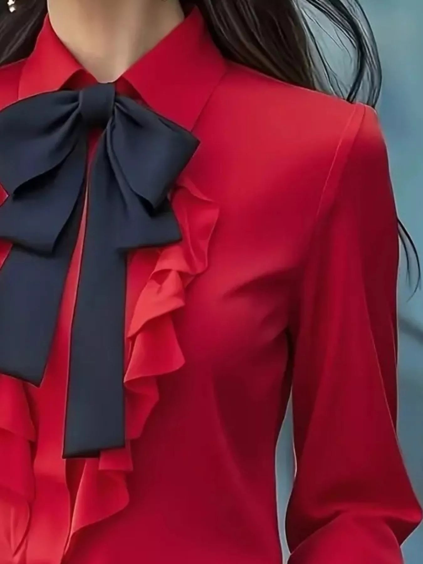 Ruffled Tie Front Long Sleeve Blouse 