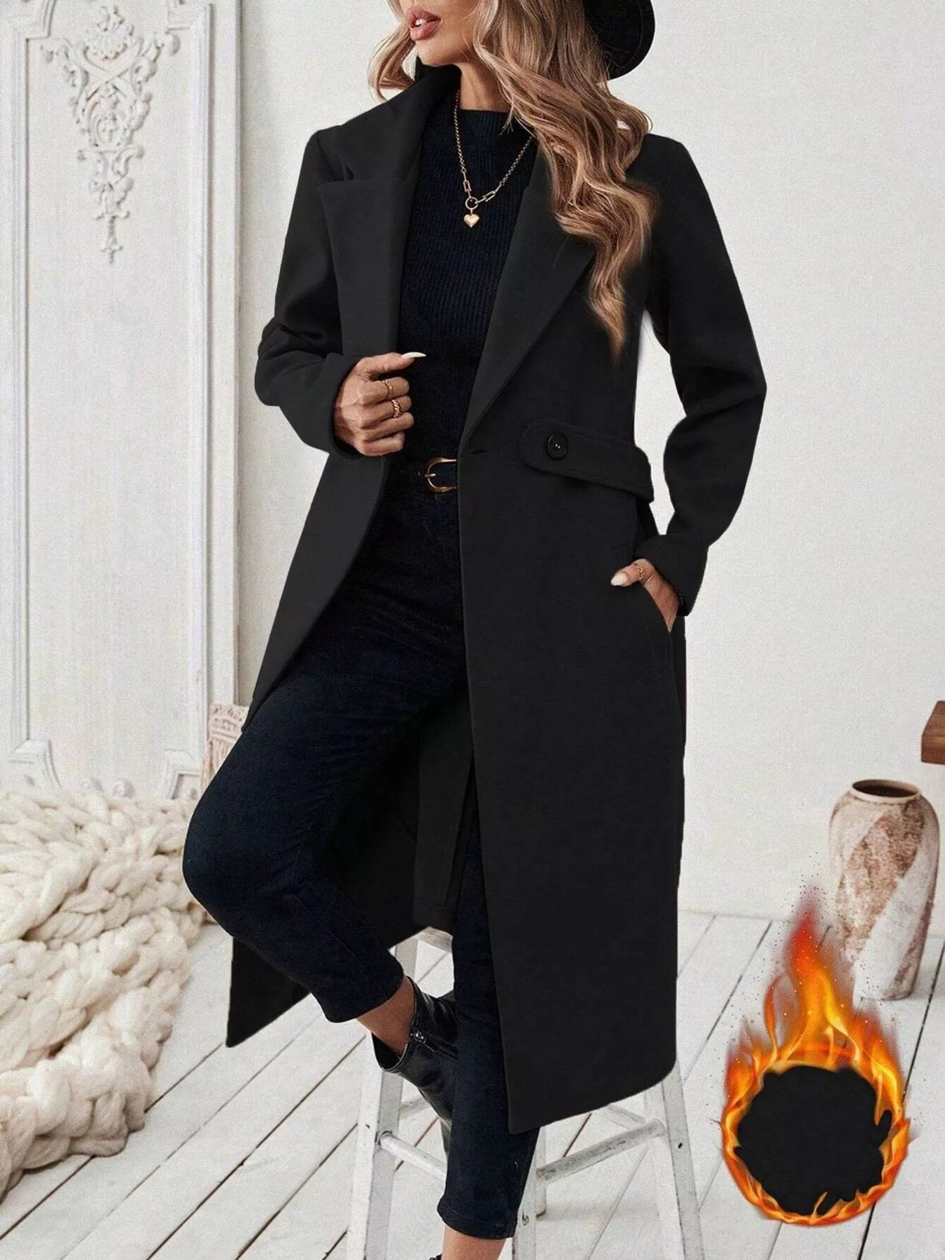 One Button Wool Blend Overcoat 