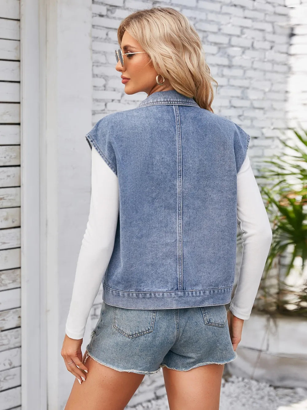 Cap Sleeve Denim Jacket with Pockets 