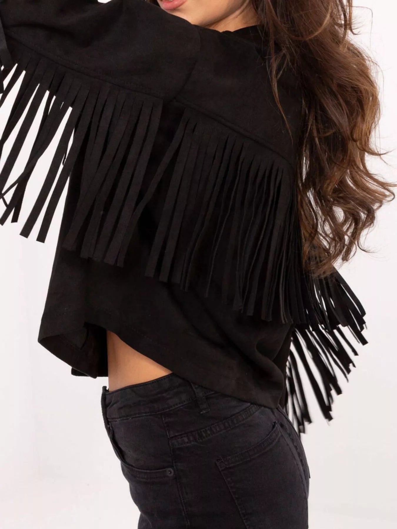 Fringe Button Up Suede Jacket 