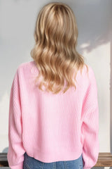 Double Take Full Size MERRY & BRIGHT Christmas Dropped Shoulder Cropped Sweater 