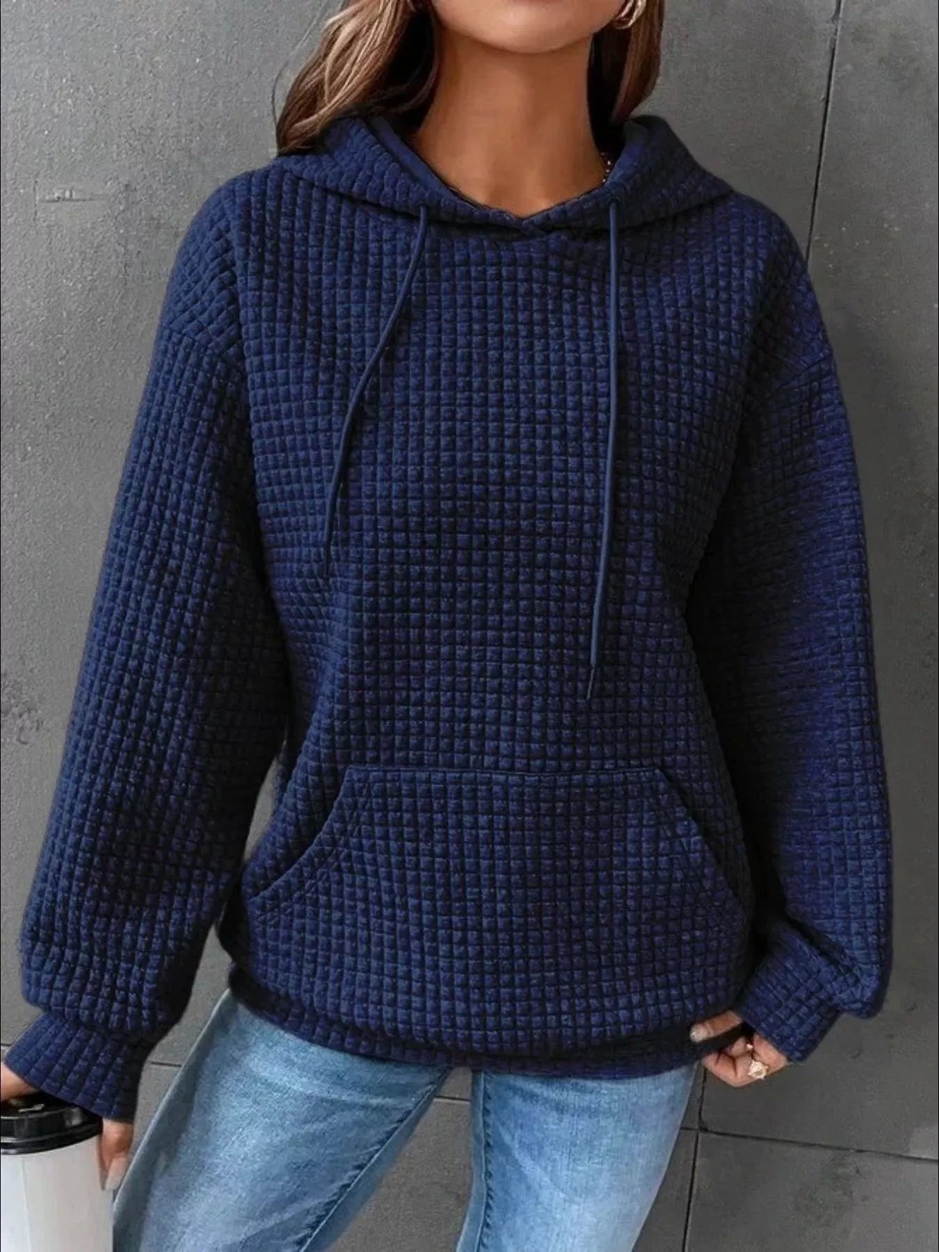 Full Size Textured Kangaroo Pocket Hoodie Plus Size 