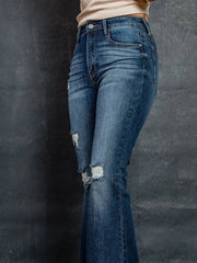 Distressed High-Waisted Flare Jeans 