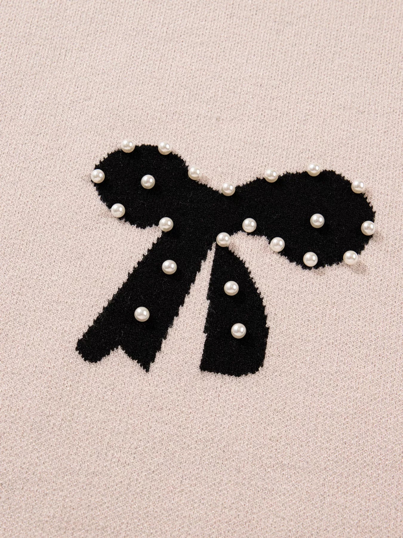 Pearl Embellished Bow Pattern Loose Sweater 