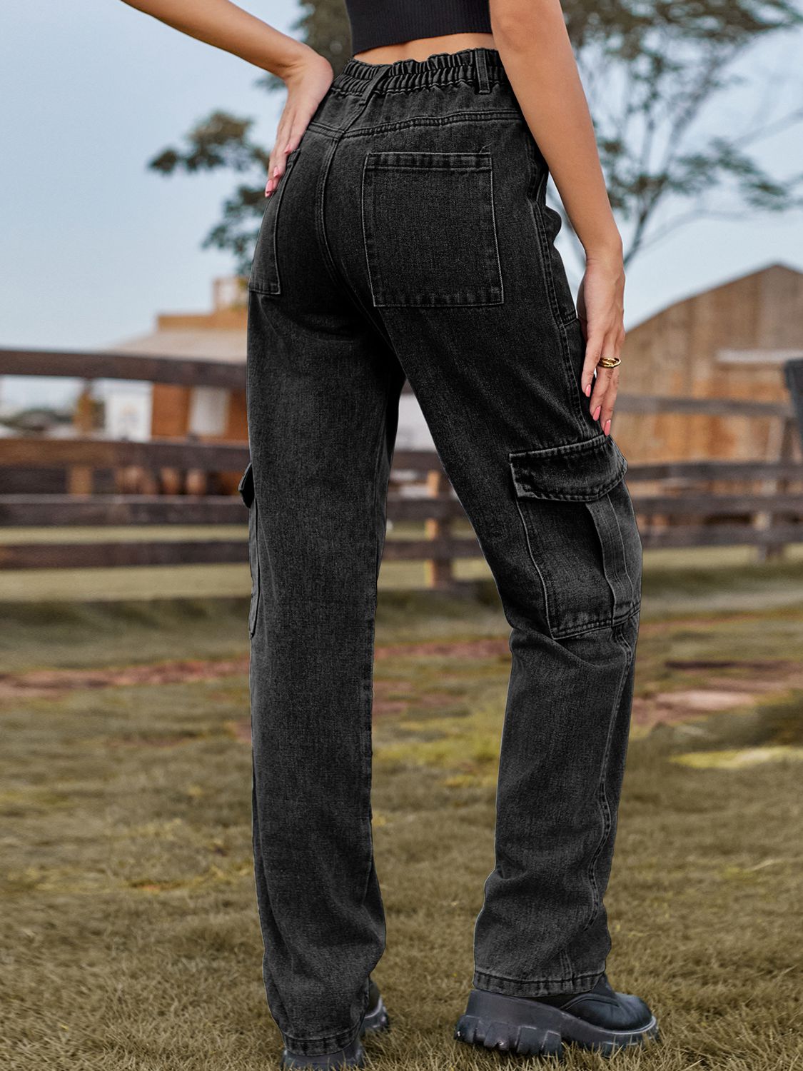 High Waist Cargo Jeans 