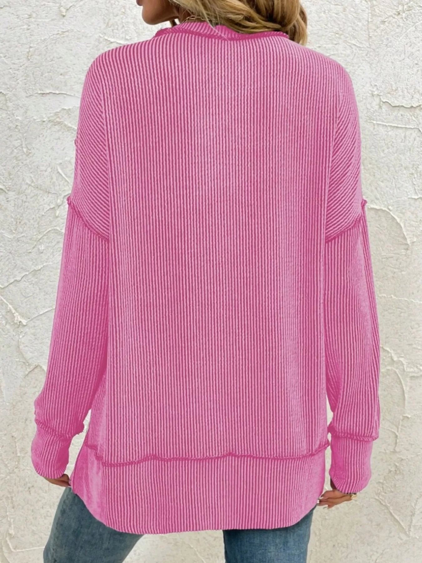 Side Slit Round Neck Dropped Shoulder Sweatshirt 