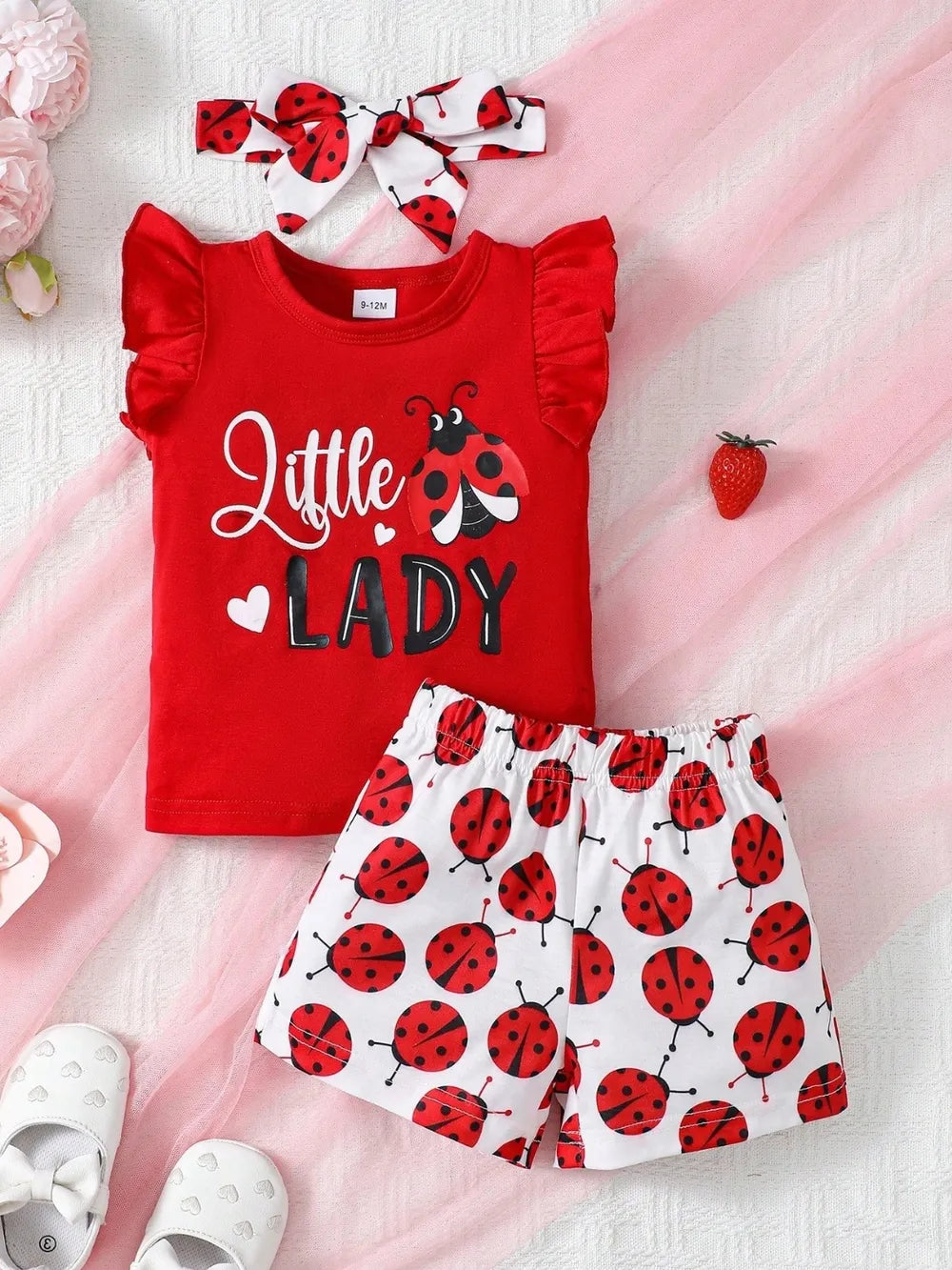 Children's Headband, Round Neck Ruffle Sleeve Top and Pants Set 