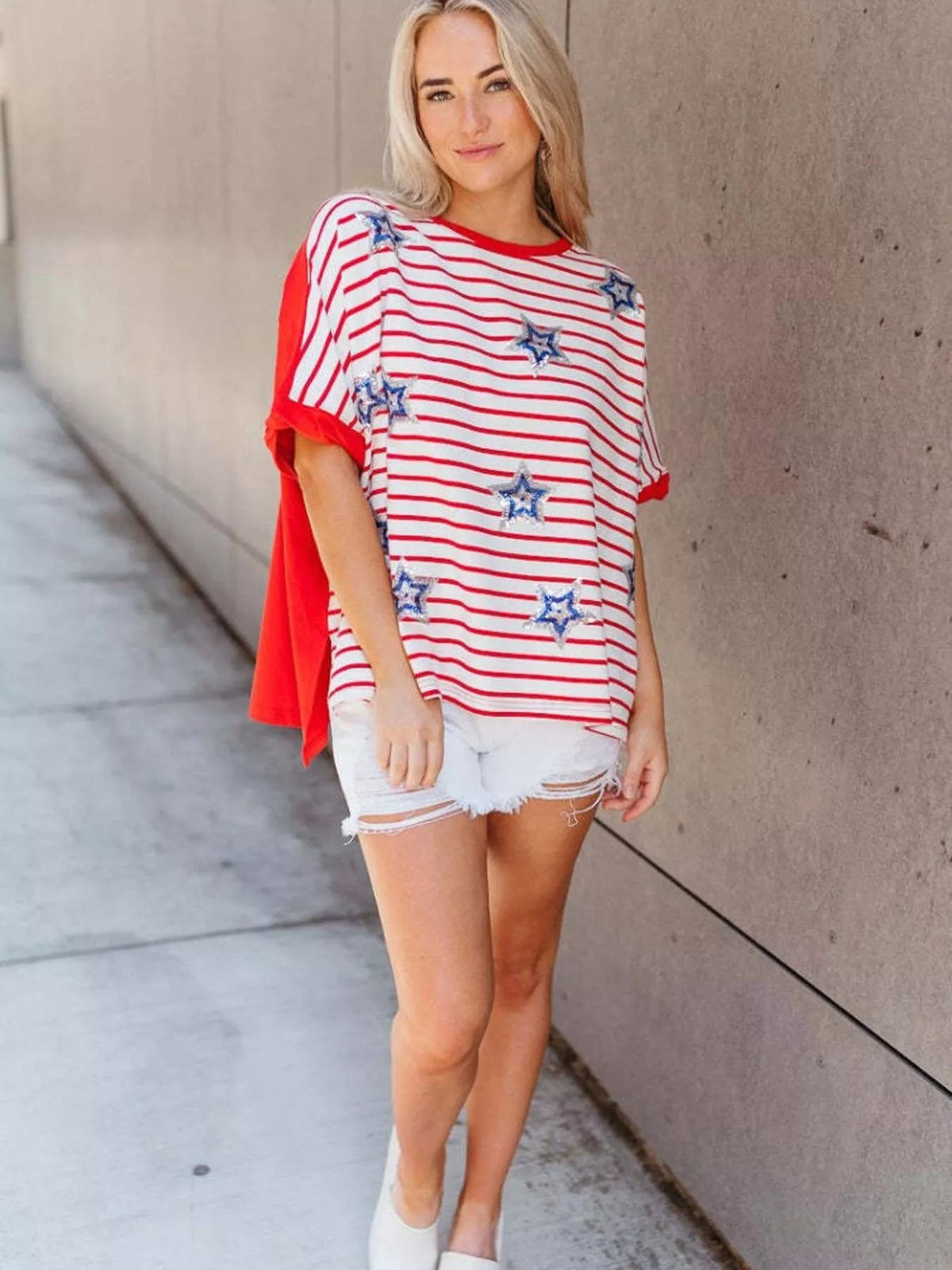 Striped Star Sequin Patriotic T-Shirt 