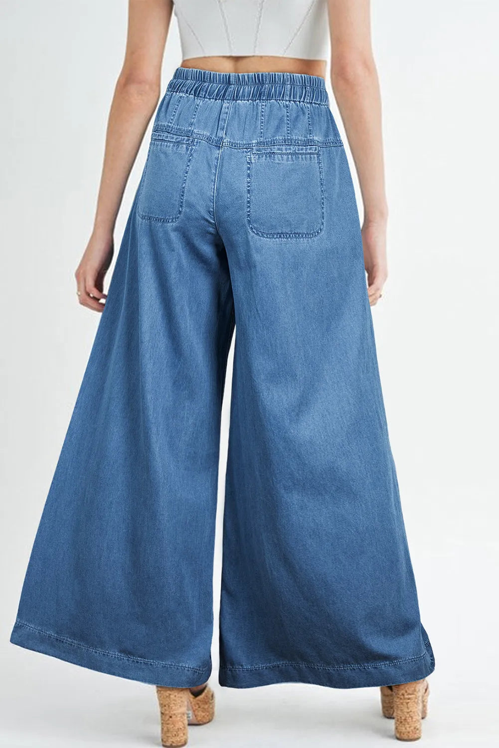 Drawstring Elastic Waist Wide Leg Jeans 