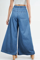 Drawstring Elastic Waist Wide Leg Jeans 