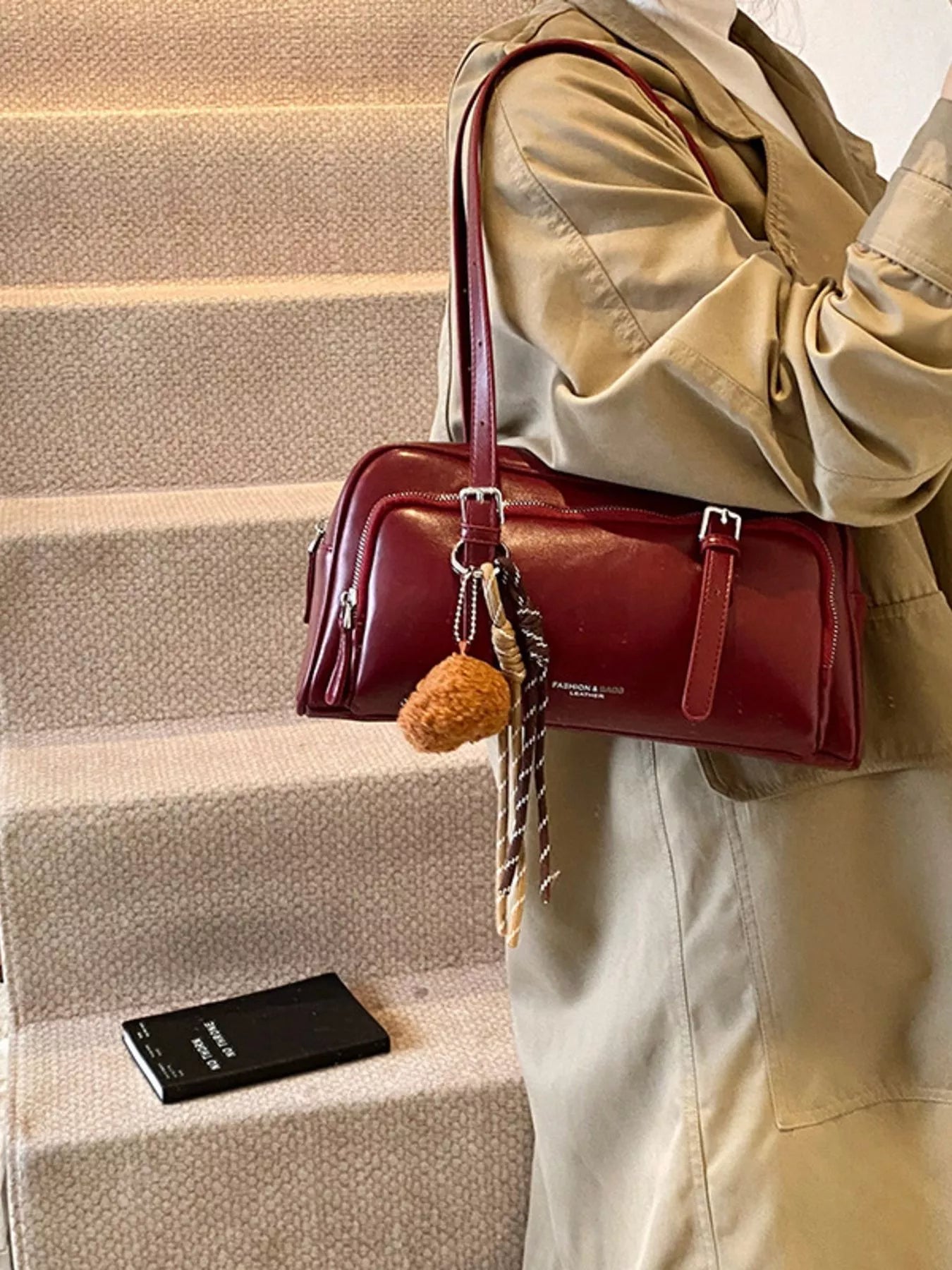 Vintage Style Leather Shoulder Bag with Charm 