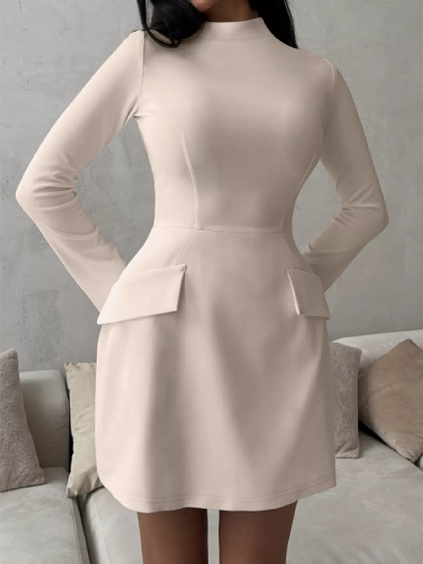 Mock Neck Long Sleeve Bodycon Dress 