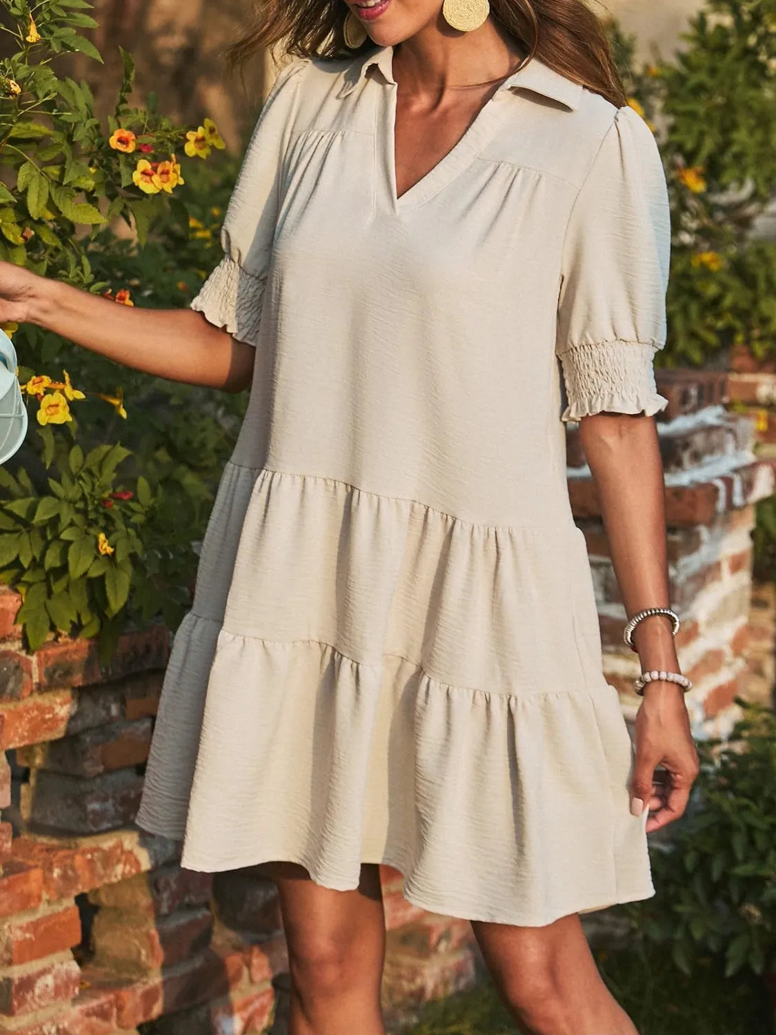Johnny Collar Short Sleeve Mini Dress 