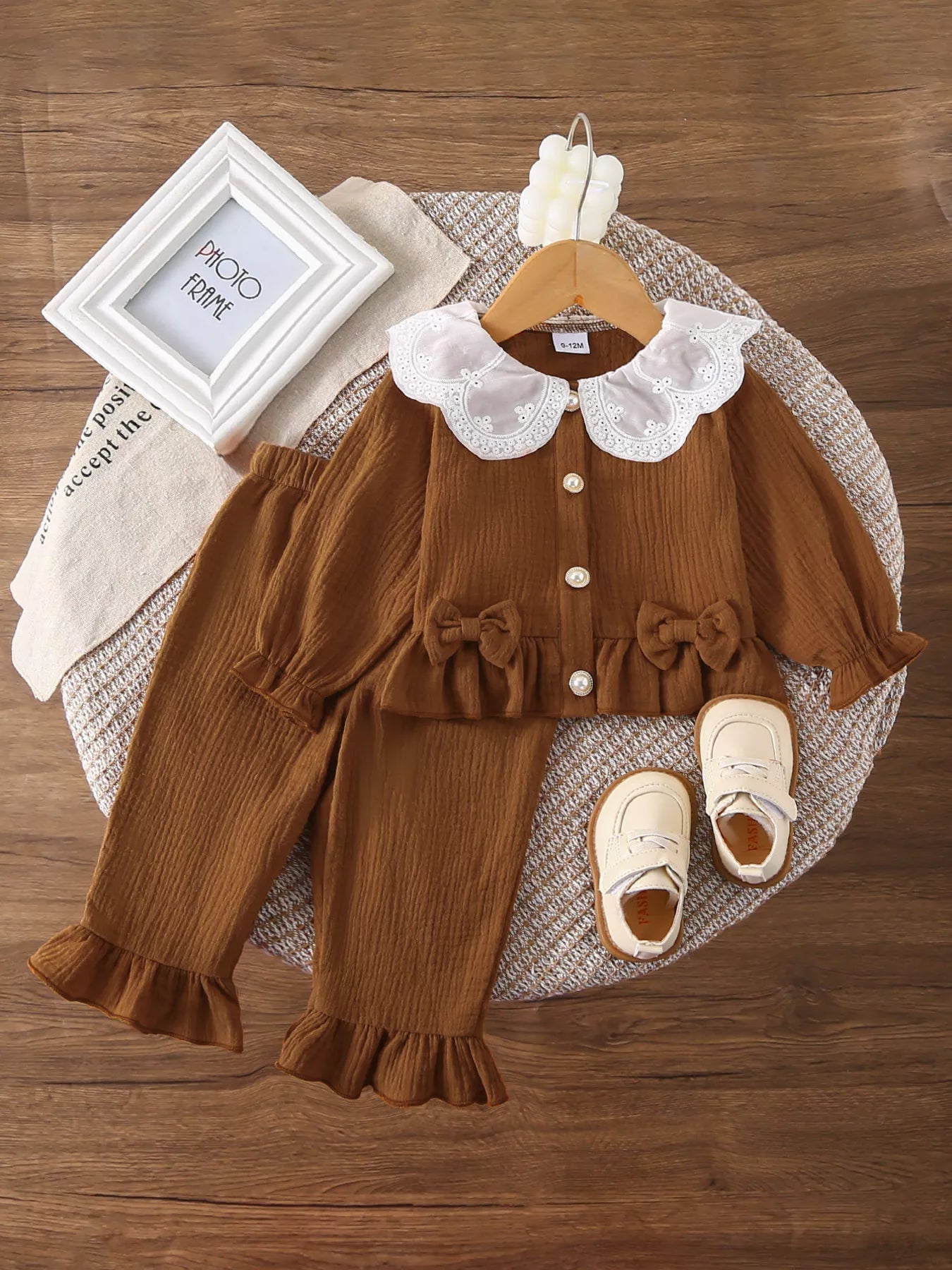 Children's Ruffle Trim Bow Decor Baby Set 