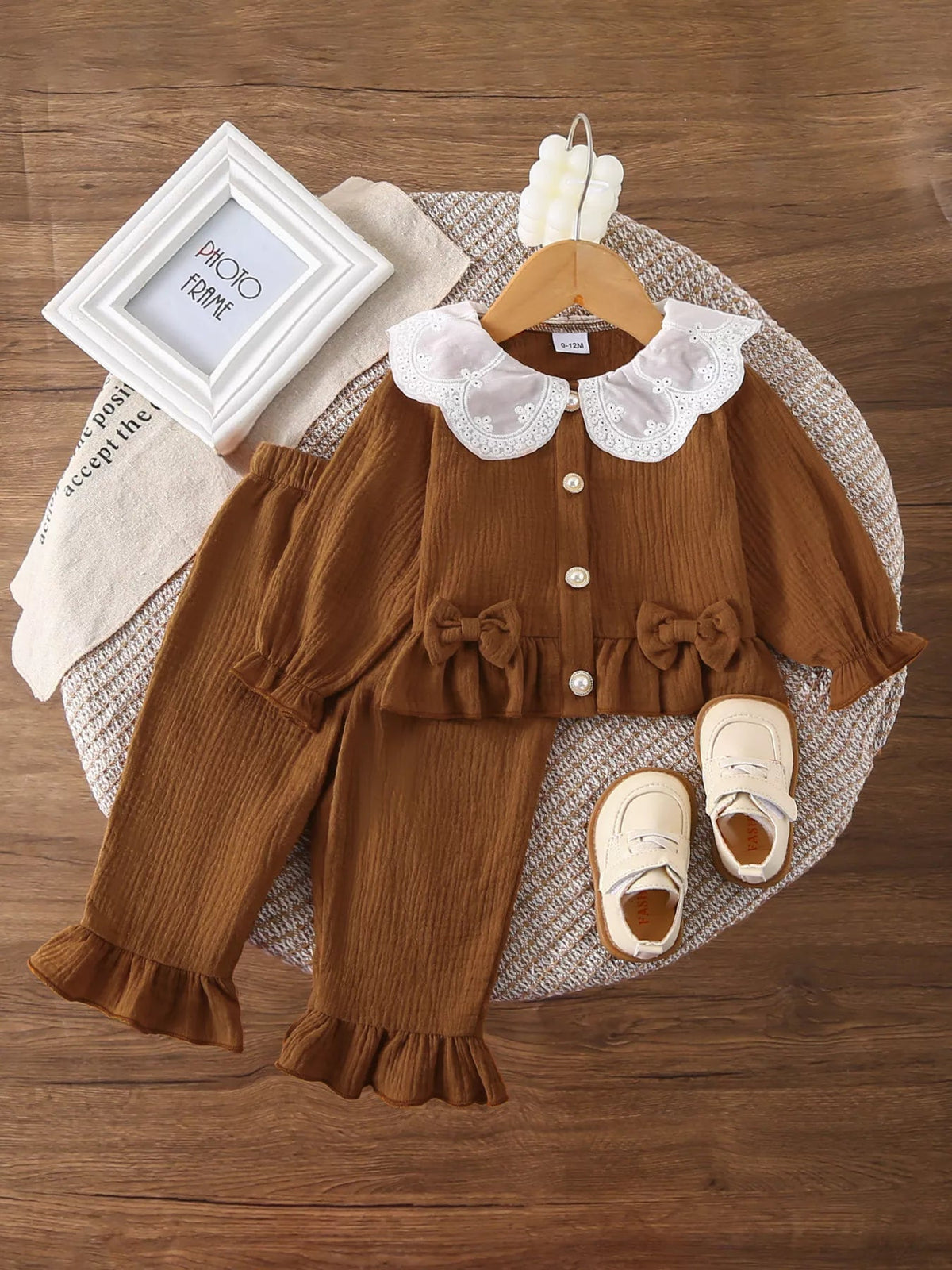 Children's Ruffle Trim Bow Decor Baby Set 