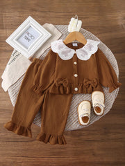 Children's Ruffle Trim Bow Decor Baby Set 