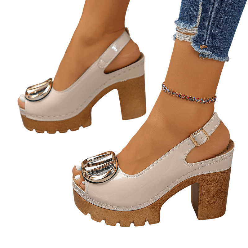 Calista Peep-Toe Block Heel Sandals | 9.5cm Heel & Adjustable Slingback 