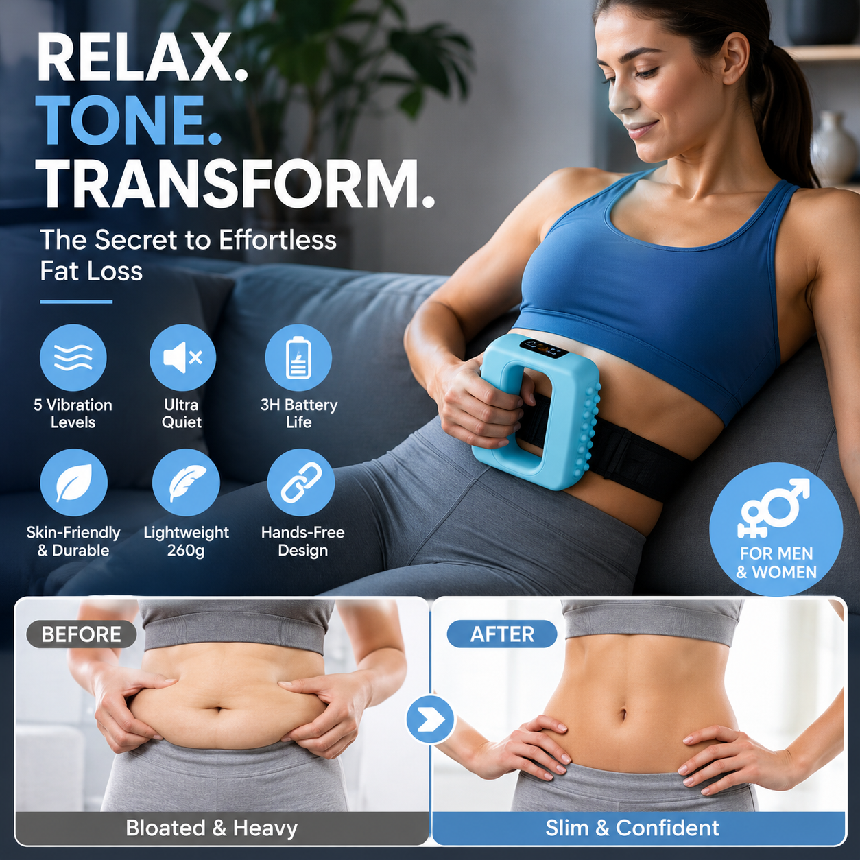CalmLoop Cordless Deep Tissue Massager | Adjustable Strap & 5 Vibration Modes 