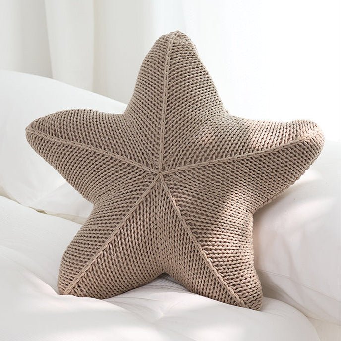Caspian Knit Pillow – 20x20 Plush Star-Shaped Cushion in Earthy Tones 
