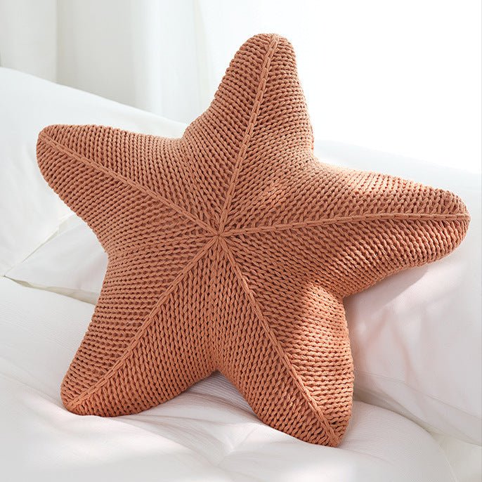 Caspian Knit Pillow – 20x20 Plush Star-Shaped Cushion in Earthy Tones 