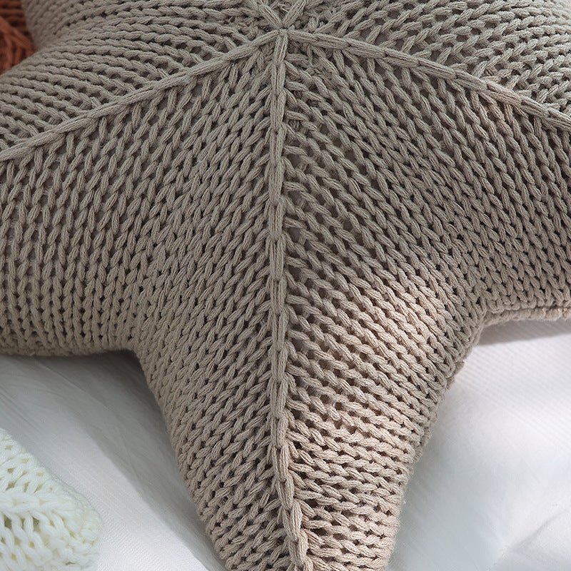 Caspian Knit Pillow – 20x20 Plush Star-Shaped Cushion in Earthy Tones 