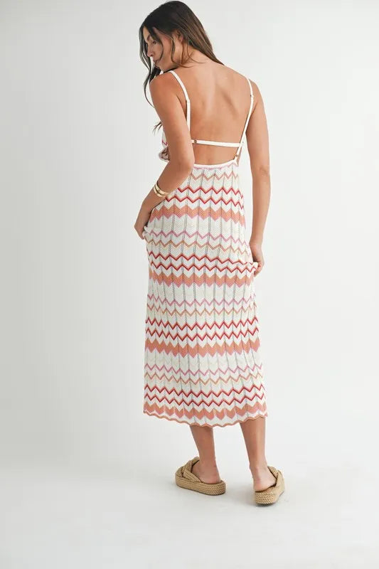 MABLE Lightweight Pointelle Chevron Knit Maxi Dress 
