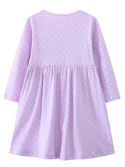 Children's Dinosaur Embroidered Polka Dot Dress 