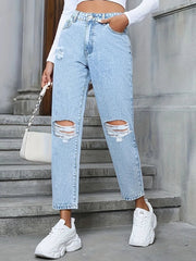Distressed High Rise Jeans with Pockets 