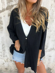 Full Size One Button Long Sleeve Shirt Plus Size 