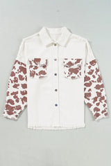 Raw Hem Animal Print Long Sleeve Denim Jacket 