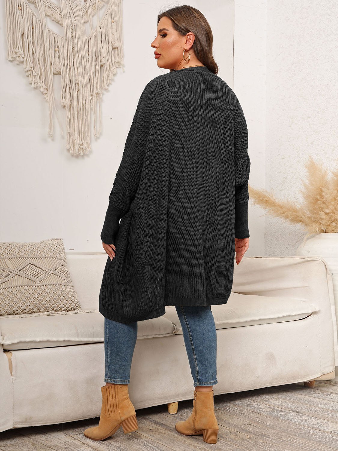 Plus Size Open Front Cardigan With Pockets 