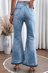 High Waist Button Fly Flared Jeans 